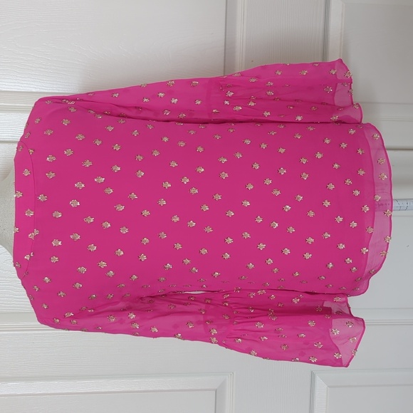 Lilly Pulitzer Pinta Pink Starry Clip Chiffon Top - Picture 5 of 7